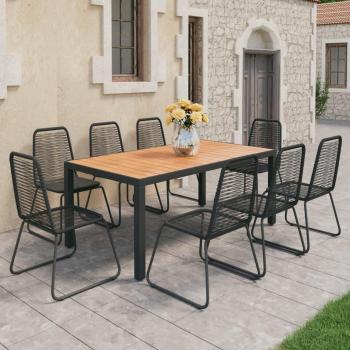 9-Piece Black and Brown PVC Rattan Garden Dining Set