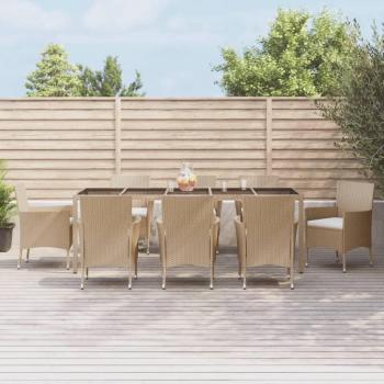 9 Piece Beige Poly Rattan Garden Dining Set with Cushions