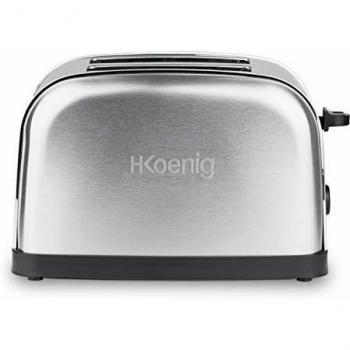 H.Koenig TOS7 TOAS7 Tostadora, 2 Rebanadas, Ranuras Anchas, Acero Inoxidable, Vintage, 7 Niveles de Dorado, Pan y Bollería Vienesa, Fácil Limpieza, 850W, 850 W, INOX