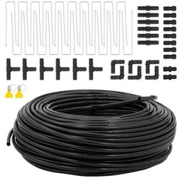 Manguera de goteo HILLVERT de 200 m con numerosos conectores, adecuada para presiones de 0,5-3 bar y un caudal máximo de 2 l/h, ideal para riego en jardines