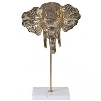 Figura decorativa moderna de aluminio dorado en forma de elefante con base de mármol para decoración del hogar