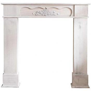Chimenea Falsa Decorativa Rebecca de Madera Blanca con Detalles Florales - 104x21x99 cm