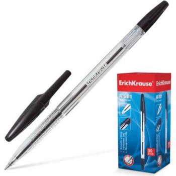 Bolígrafo ErichKrause R-301 Classic Stick 1.0mm - Cuerpo Hexagonal Transparente - Tinta de Secado Rápido - Colores Azul, Negro, Verde y Rojo (50 Uds