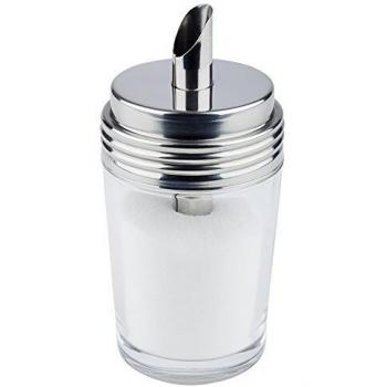 Dispensador de azúcar de vidrio con tapa de acero inoxidable 18/8, capacidad 0,2 l, dimensiones 6,5 x 6,5 cm y altura 14,5 cm