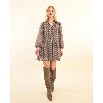 Vestido de Manga Larga Estampado con Volante Molly Bracken T1858CN