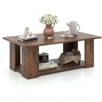 Brown 36-Inch Modern Wooden Coffee Table with 2-Tier Storage Shelf