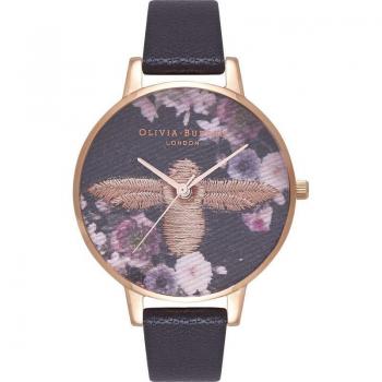 Embroidered Dial Black & Gold Bee Women's Watch 38mm - Olivia Burton OB16EM02