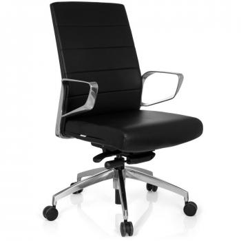 hjh OFFICE 720057 Silla de Oficina Provider Piel sintética Negro, Silla giratoria con apoyabrazos cromados, Altura Ajustable