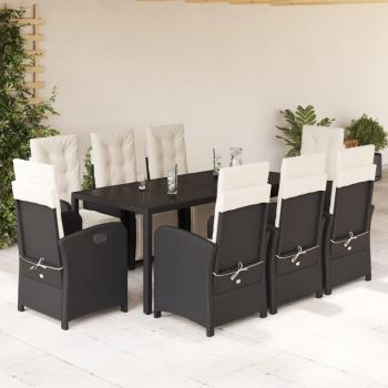 9 Piece Black Poly Rattan Garden Dining Set with Cushions