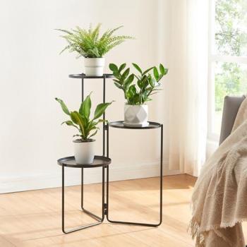 Soporte para Plantas Ostre de 3 Niveles Metal con Estantes Redondos 70x48x25cm - Negro
