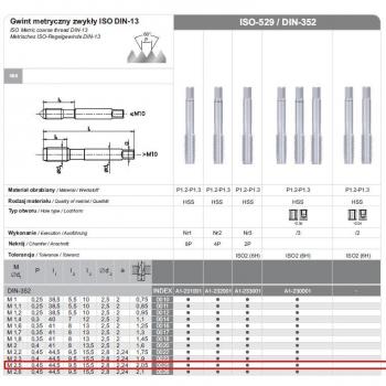 Fanar Gwintowniki Manuales 3 Piezas NGMM/3 2.50x0.45 HSS, DIN-352