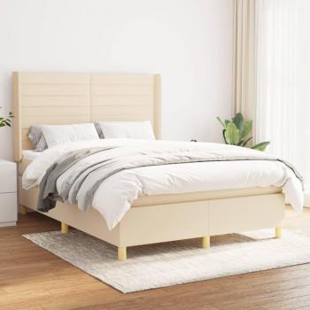 Cama box spring suave con colchón de tela color crema 140x200 cm