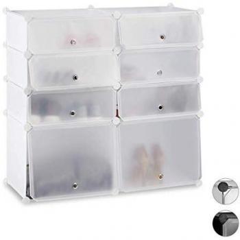 Zapatero Bajo Modular de Plástico Blanco con 8 Compartimentos, 91 x 94,5 x 36.5 cm