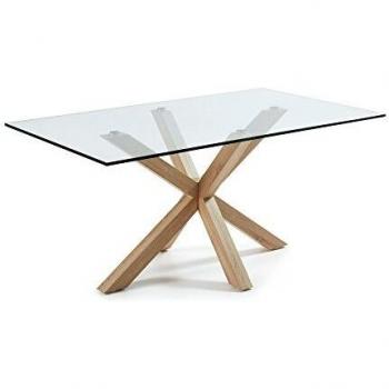 Kavehome Mesa Argo160x90 cm, chapado natural y cristal transparente