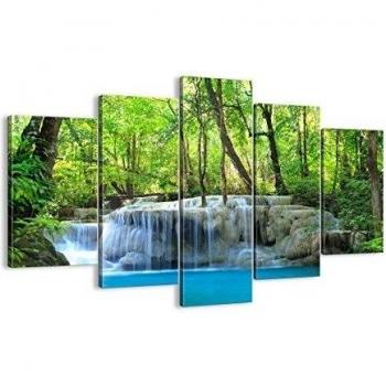 Cuadro sobre lienzo - Impresión de Imagen - Cascada bosque medio ambiente - 150x100cm - Imagen Impresión - Cuadros Decoracion - Impresión en lienzo - Cuadros Modernos - EA150x100-2664