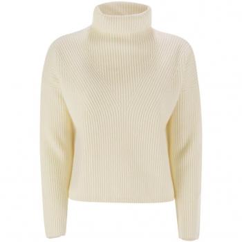 Max Mara Studio Women's White High Neck Cashmere Wool Sweater Size L