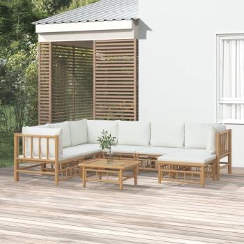 8-Piece Bamboo Garden Lounge Set with Cream White Cushions