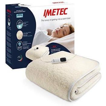 Manta Eléctrica IMETEC Amarillo con control de temperatura ajustable, superficie suave y cálida, apagado automático por seguridad, tamaño grande para cubrir todo el cuerpo y fácil limpieza