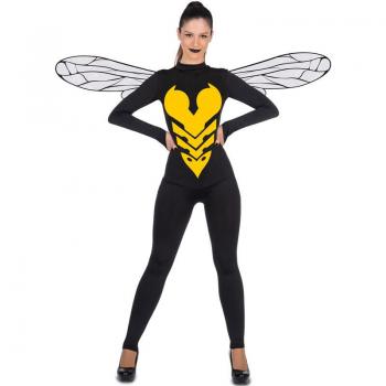 Disfraz de Avispa Negra para mujer - Incluye vestido ajustado negro y amarillo, alas de avispa, diadema con antenas, material ligero y cómodo, talla disponible en S/M/L