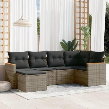 6-Piece Grey Poly Rattan Garden Sofa Set with Cushions