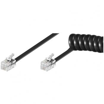 Cable Telefónico en Espiral de 4 hilos RJ10 7m Negro