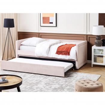 Cama Nido de Pana Rosa Pastel 90 x 200 cm con Somier y Tachuelas Mimizan