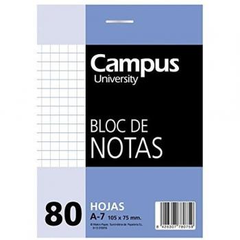 Campus University PB074R - 050 - Bloc de notas perforado cuadriculado, A7 - pack de 10 bloc