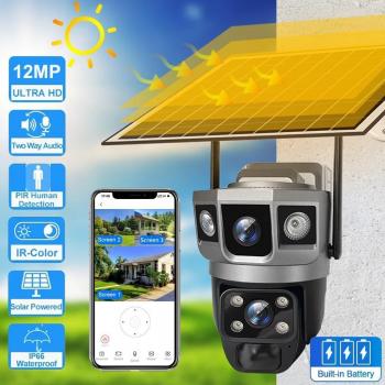 Cámara Solar WiFi 6K 12MP con Doble Lente, Impermeable, Inalámbrica 4G, Videovigilancia y Detección de Movimiento PIR