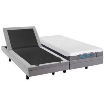 Cama eléctrica de relajación decorativa con colchón de espuma viscoelástica - 2 x 90 x 200 cm - Tela gris - MENASINA
