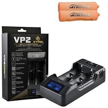 XTAR VP2 premium-LED-batería-cargador lecturaspodrían para 10440/14500/14650/16340/17500/17670/18350/18490/18500/18650/18700/22650/26500/26650 li-ion, & IMR FePO4 + 2 baterías * Skyben 18650 Silicon Caso