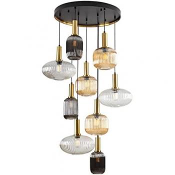 Lámpara Colgante Circular Norma 9L Dimable Negra y Latón con 3 Tonos de Cristal E27 Ø 80cm
