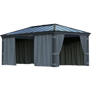 Cenador Dallas 611x363cm con Techo de Aluminio Gris y Policarbonato de 8mm y Cortinas Laterales - Canopia by Palram