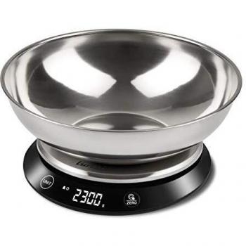 Báscula de Cocina Electrónica Girmi PS84 con Ciotola de Acero Inoxidable, Capacidad 1L, Precisión 1g/5kg, Display Alta Luminosidad y Función Tara