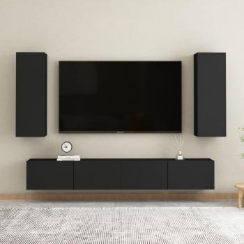 Conjunto de muebles para salón 4 piezas madera de ingeniería negro 80 x 30 x 30 cm, mueble TV, mesa de TV