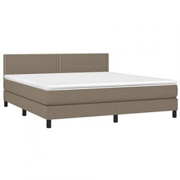 Cama box spring con colchón y luces LED tela gris taupe 180x200 cm