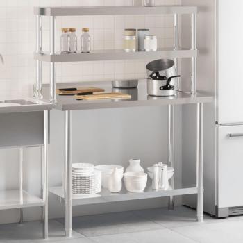 Mesa de trabajo para cocina con estante de acero inoxidable 110x55x150cm