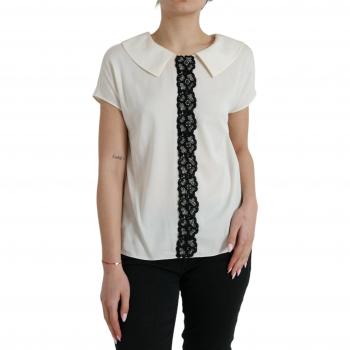 Dolce & Gabbana Elegant Off-White Lace-Trim Silk Blouse - IT44 | L