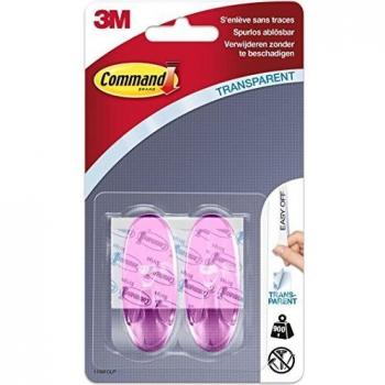 Command 17091CLP Pack de 2 ganchos ovalados color rosa transparente, Mediano, Set de 2 Piezas