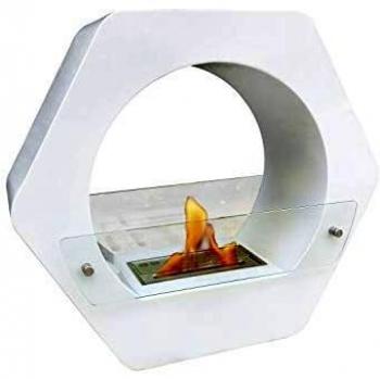 Biochimenea de suelo con forma exagonal grande en acero lacado en color blanco PURLINE KHEIRON