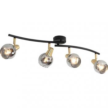 Plafón Art Déco dorado/negro con cristal ahumado y 4 luces - VIDRO