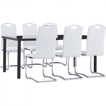 Juego de comedor 7 piezas cuero sintético blanco