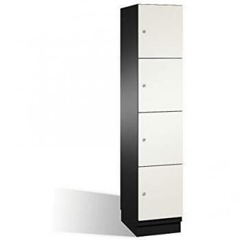 Armario de Compartimentos Bajo Llave C+P Cambio con Puertas de Acero, 4 Compartimentos, Color Gris Oscuro y Blanco