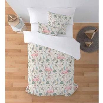 DECOLORES - Funda nórdica de algodón de 175 Hilos - Cama de 105 x 190/200 cm | Amira - Flamencos