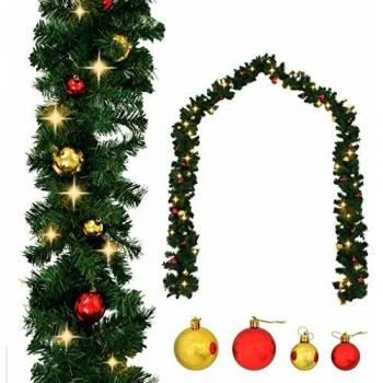 vidaXL Christmas Garland Decorated with Baubles and LED Lights 20 m