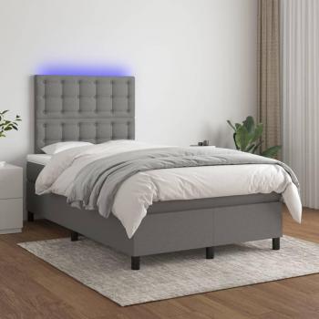 Colchón cama suave y tela LED gris oscuro 120x200cm con características de cama box spring, incluye colchón y sistema de iluminación LED en tela gris oscuro