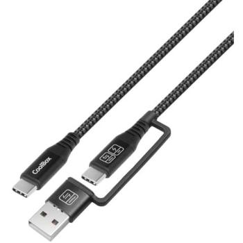 Cable USB-C a USB-A CoolBox 1.8m, Datos 10Gbps, Carga Rápida 60W, Trenzado Nylon