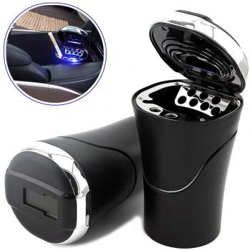Funciona con energía solar iluminación desmontable coche cigarrillo cenicero con LED azul indicador para la mayoría de coche sin humo titular de la taza