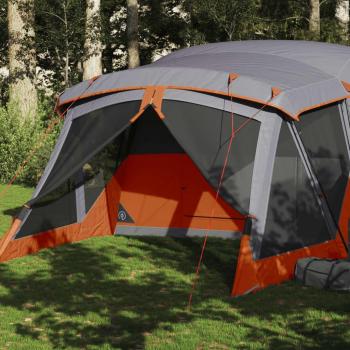 Tienda de campaña con porche para 4 personas impermeable en color azul, naranja y verde