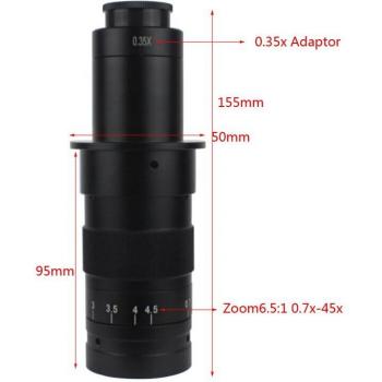 Lente de montaje en C con Zoom ajustable 0.7X ~ 4.5X 25mm para cámara de video de microscopio industrial HDMI USB - Aumento 180X, 120X, 300X,