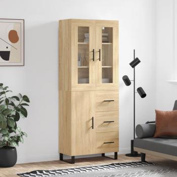 Aparador alto de madera contrachapada color roble 69,5x34x180 cm